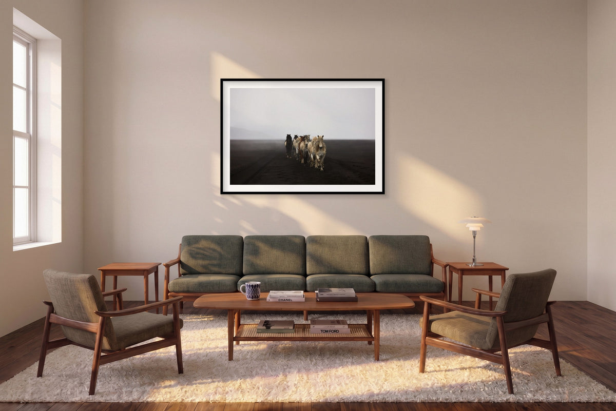 Highlands, Iceland, Horizontal Print shown framed in a living room