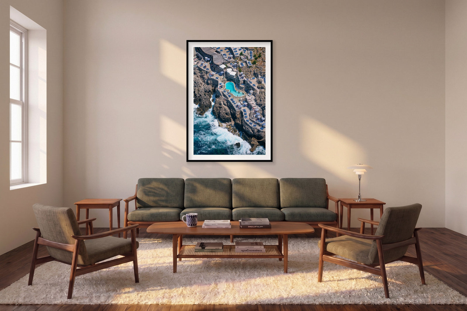 Lido del Faro, Italy, Vertical Print shown framed in a living room