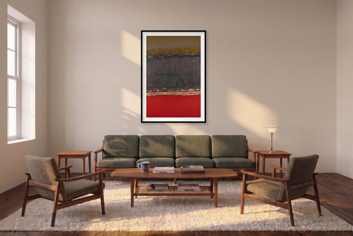 Lightning, San Francisco Bay, Vertical Print shown framed in a living room