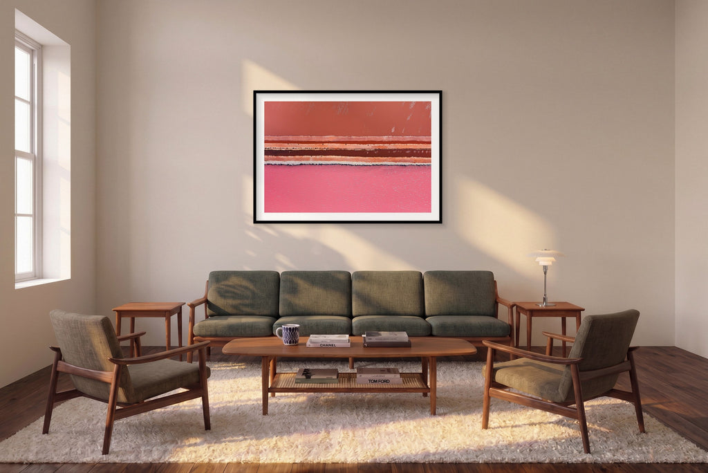 Lines, Hutt Lagoon, Horizontal Print shown framed in a living room