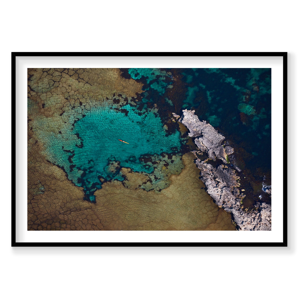 Lone Kayak, Rottnest Island, WA, Horizontal Print, black Victorian Ash frame