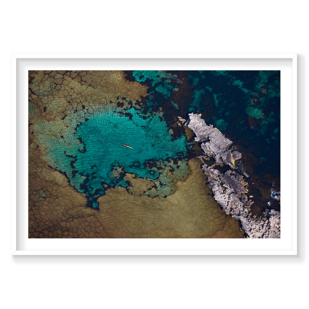 Lone Kayak, Rottnest Island, WA, Horizontal Print, white Victorian Ash frame