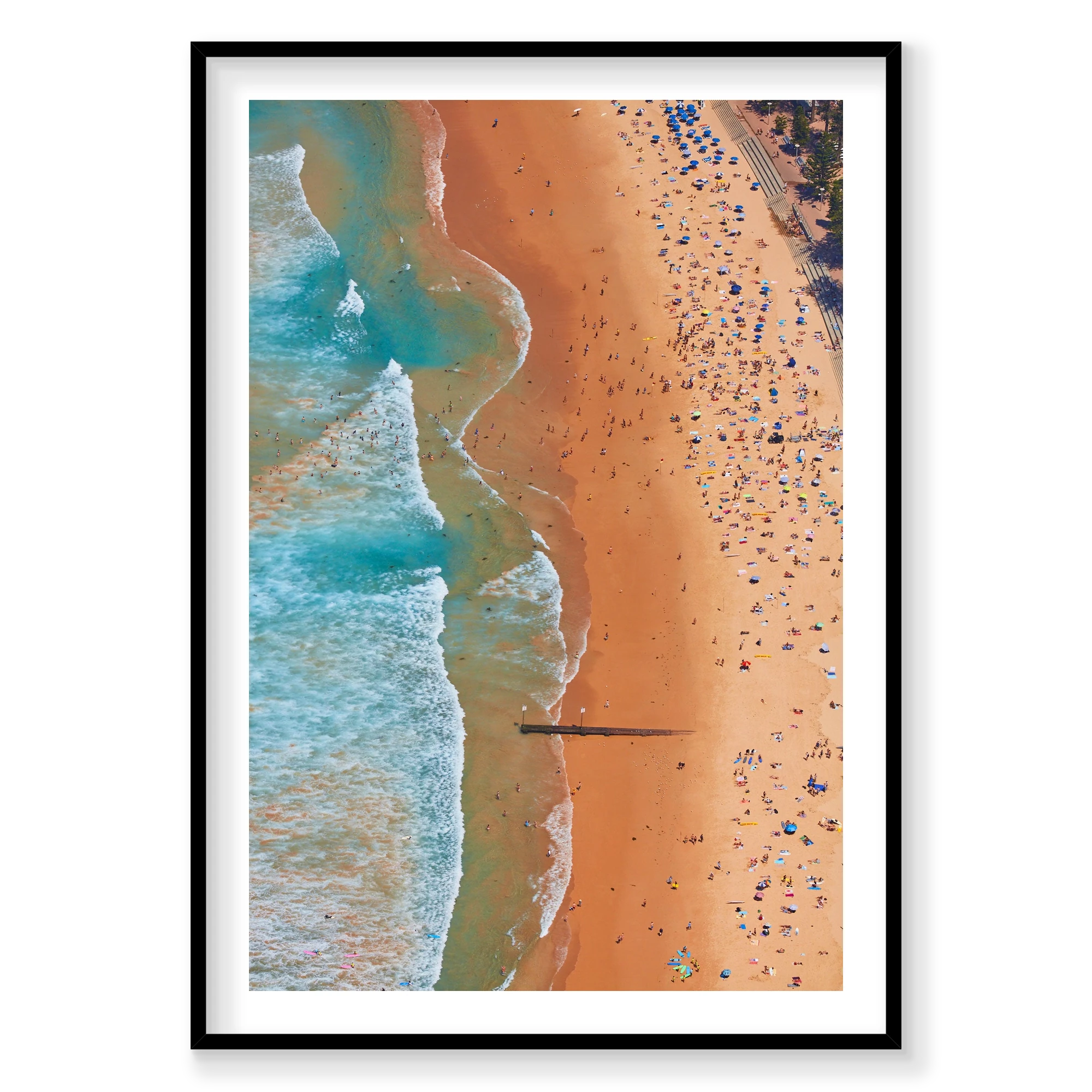 Manly Beach, Vertical Print, black Victorian Ash frame
