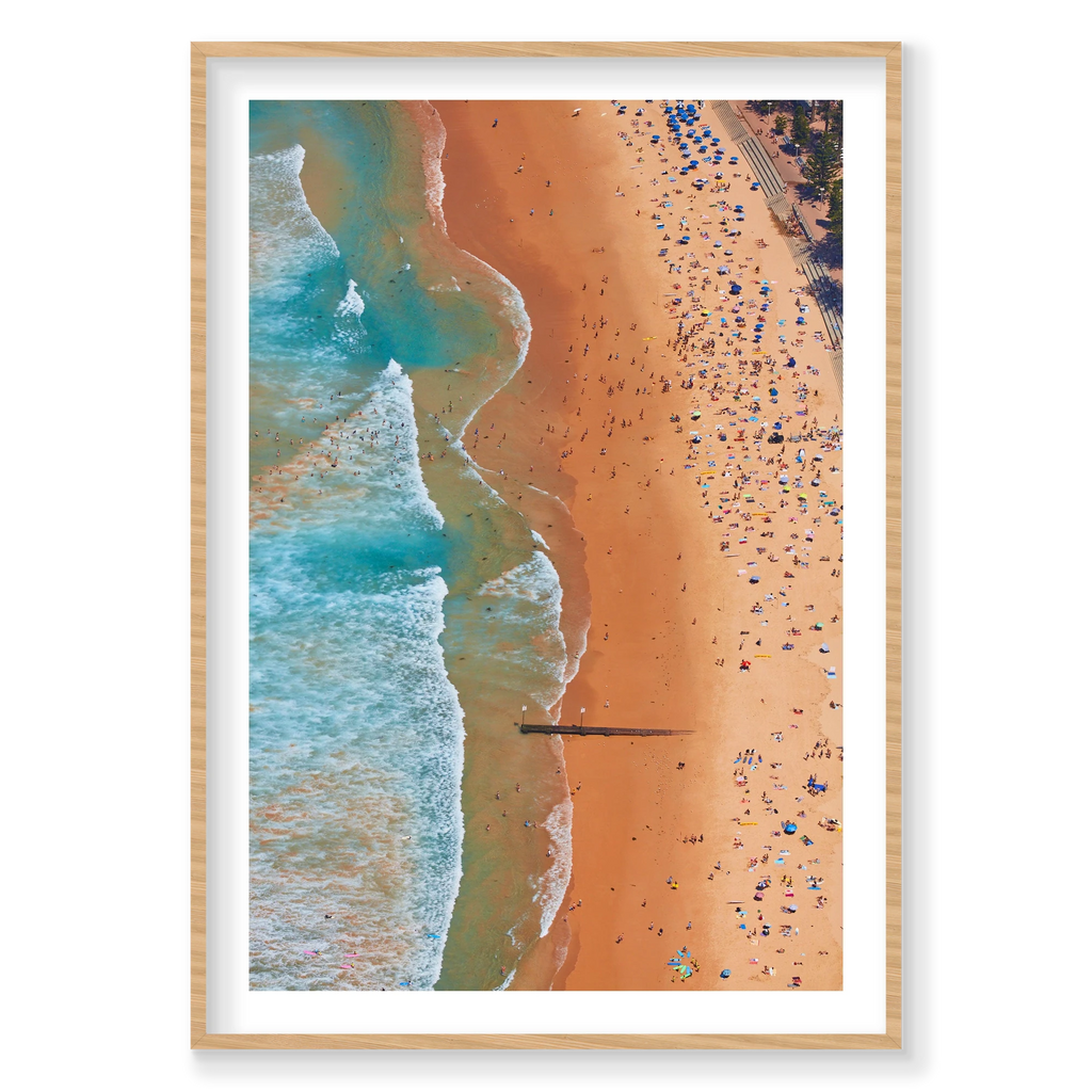 Manly Beach, Vertical Print, natural Victorian Ash frame