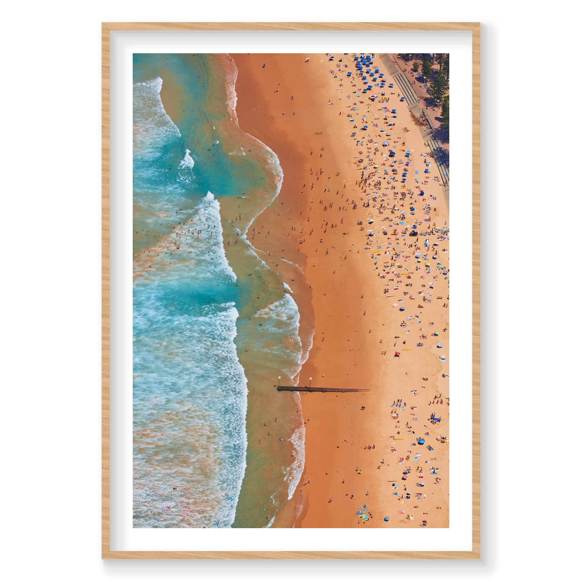 Manly Beach, Vertical Print, natural Victorian Ash frame