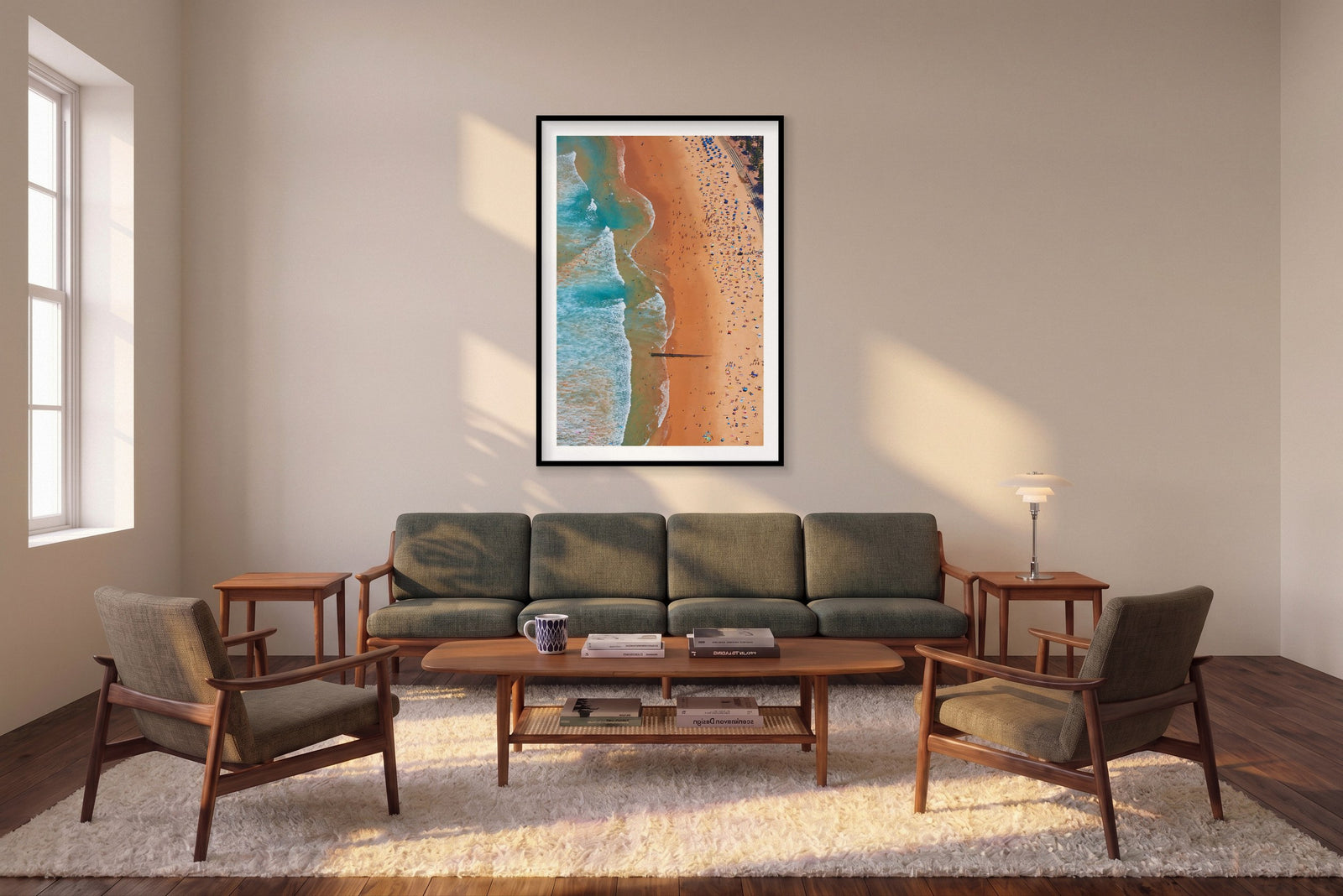 Manly Beach, Vertical Print shown framed in a living room