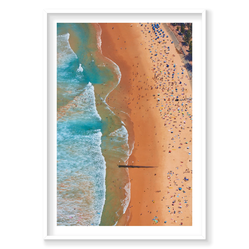 Manly Beach, Vertical Print, white Victorian Ash frame
