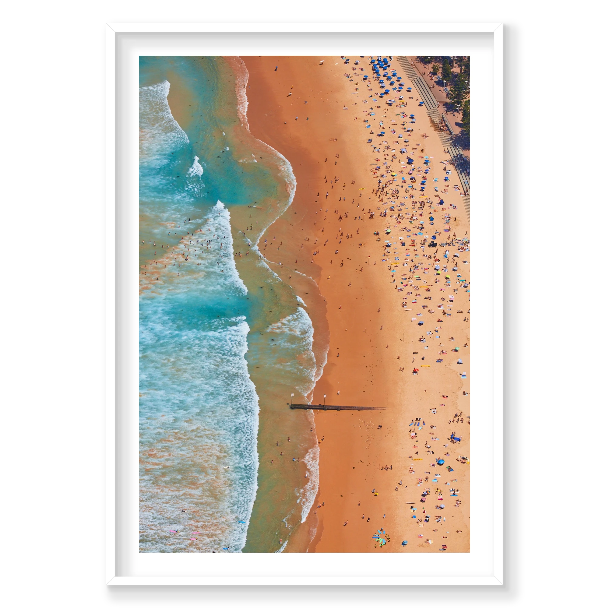 Manly Beach, Vertical Print, white Victorian Ash frame