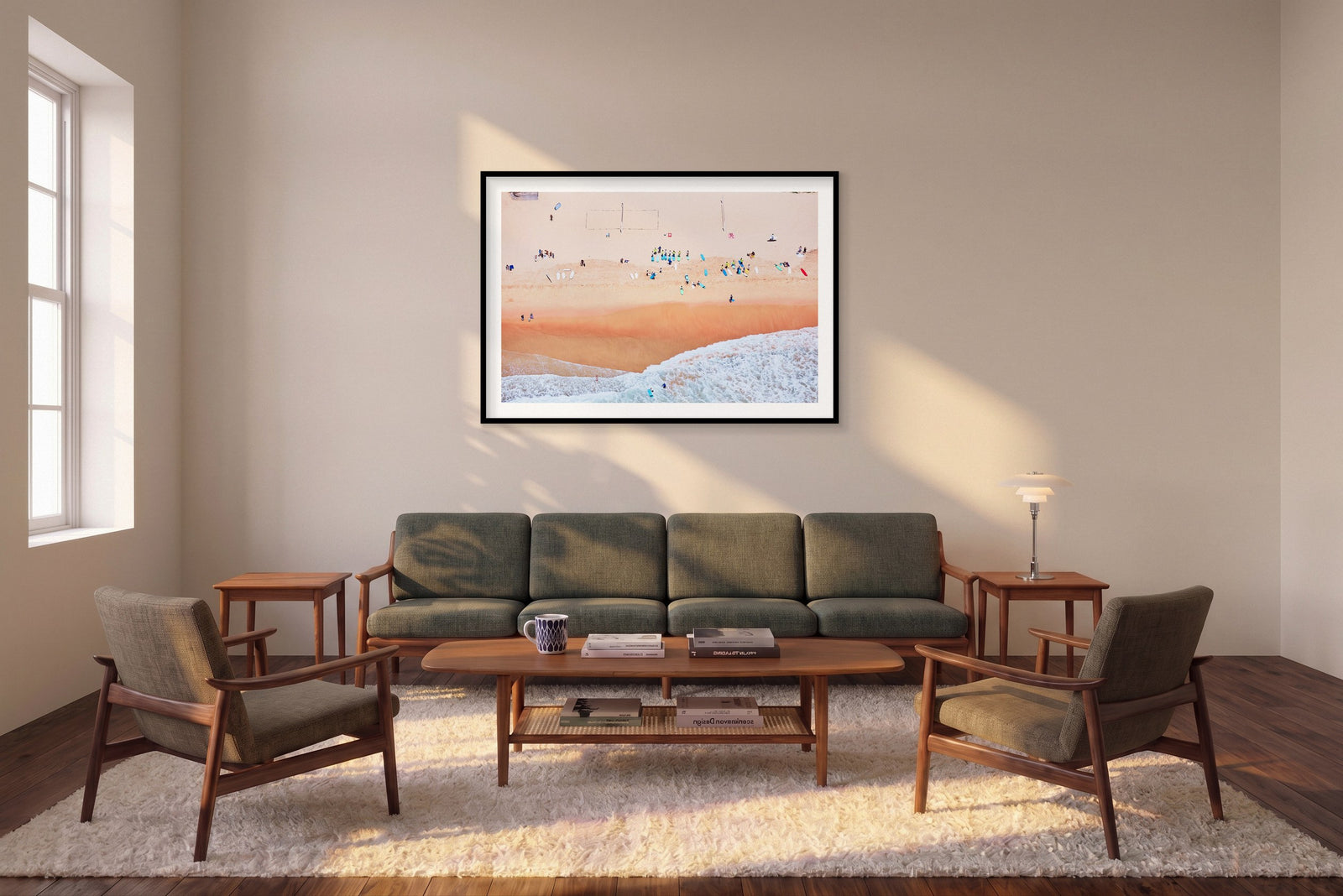 Manly Surf Club, Horizontal Print shown framed in a living room