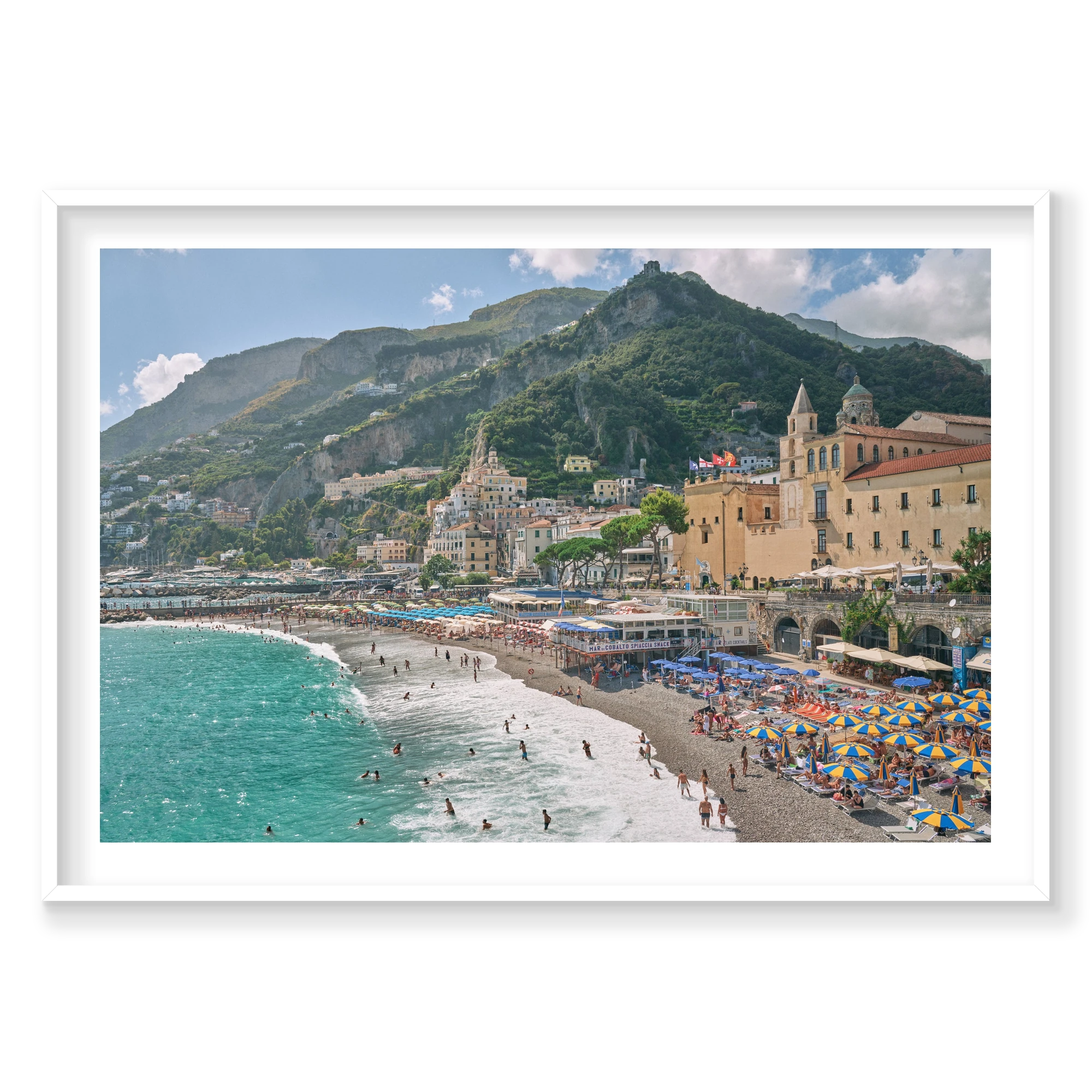 Mar Di Cobalto, Amalfi Coast, Horizontal Print, white Victorian Ash frame