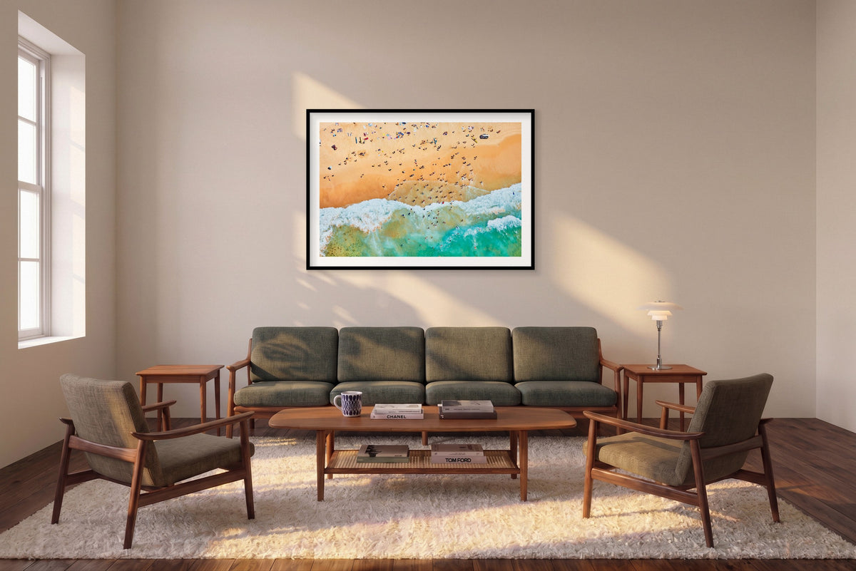 Maroubra Beach, Horizontal Print shown framed in a living room