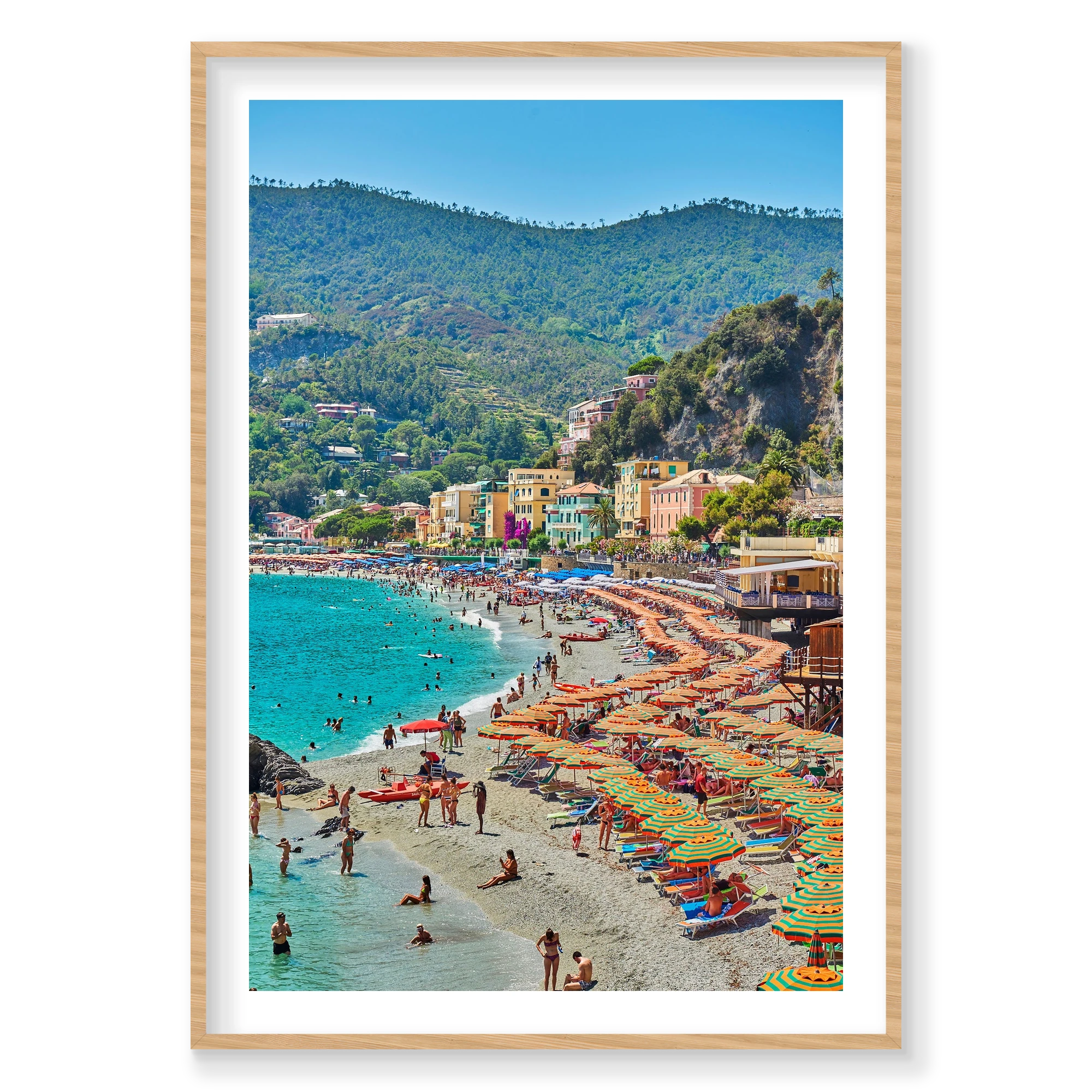 Monterosso al Mare, Cinque Terre, Vertical Print, natural Victorian Ash frame