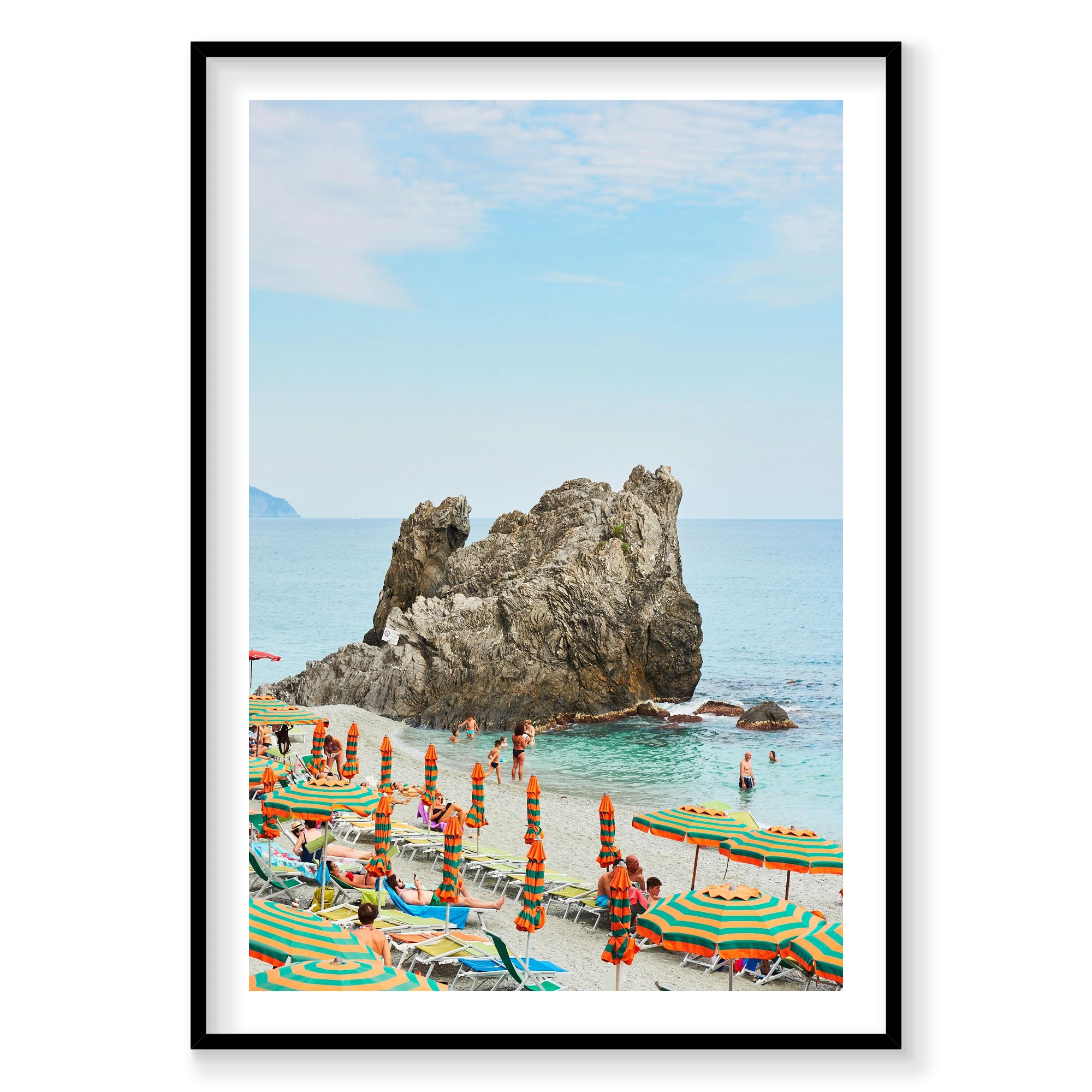 Monterosso Rock, Cinque Terre, Vertical Print, black Victorian Ash frame