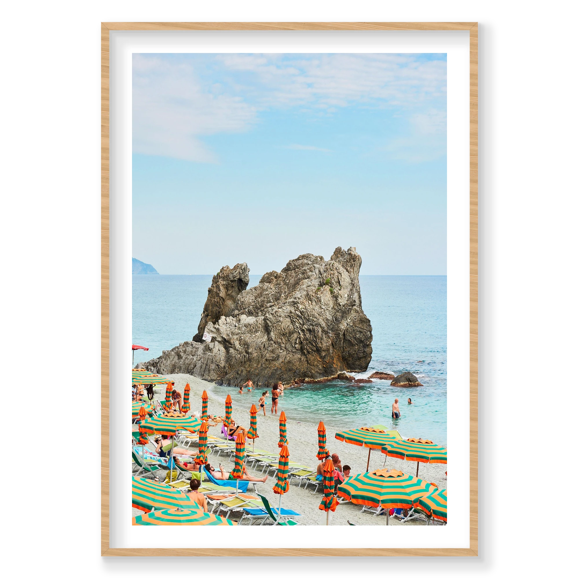 Monterosso Rock, Cinque Terre, Vertical Print, natural Victorian Ash frame
