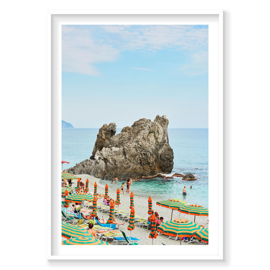 Monterosso Rock, Cinque Terre, Vertical Print, white Victorian Ash frame