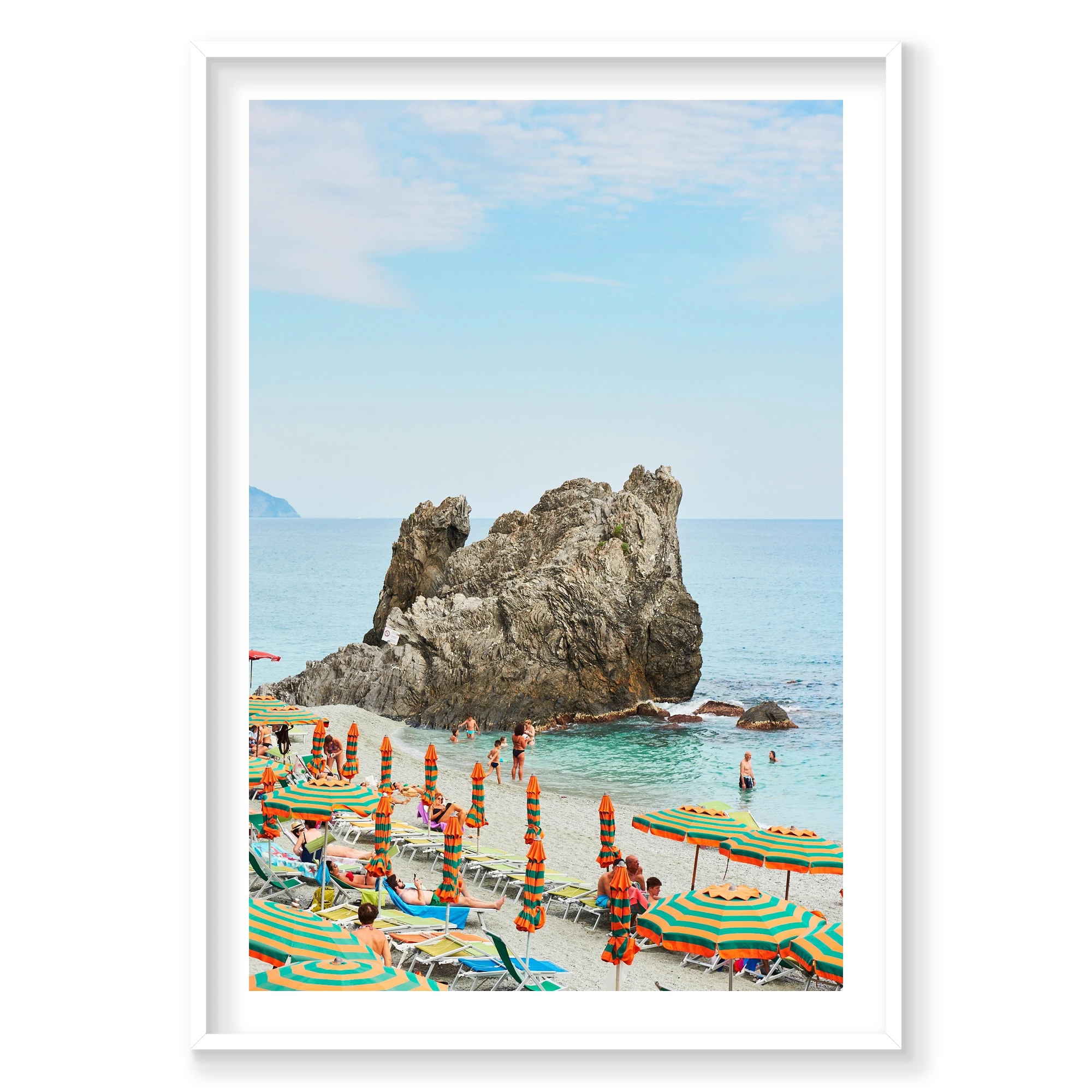 Monterosso Rock, Cinque Terre, Vertical Print, white Victorian Ash frame