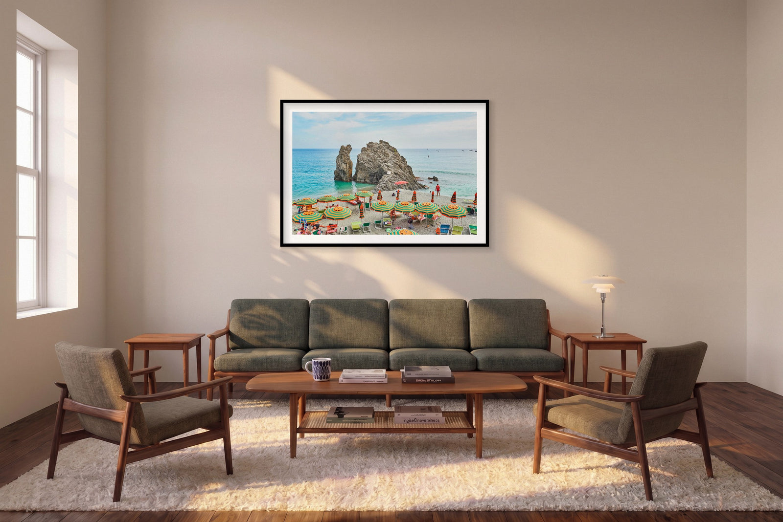 Monterosso Rock, Cinque Terre, Horizontal Print shown framed in a living room