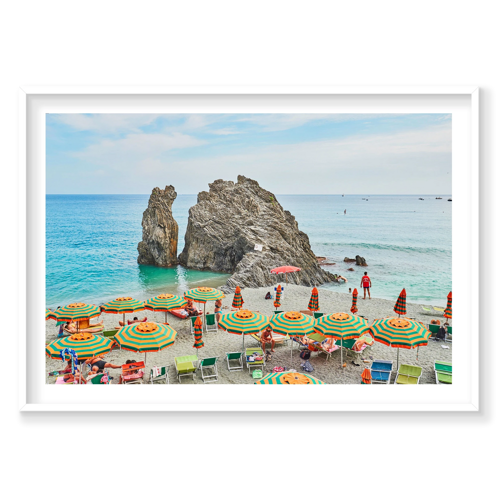 Monterosso Rock, Cinque Terre, Horizontal Print, white Victorian Ash frame