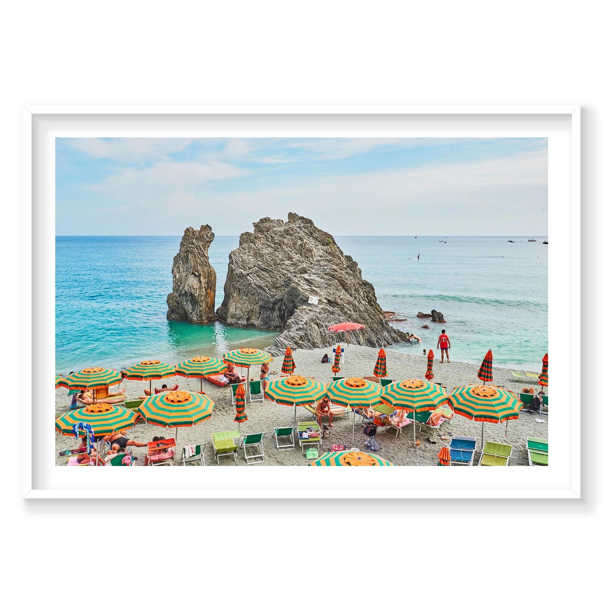 Monterosso Rock, Cinque Terre, Horizontal Print, white Victorian Ash frame