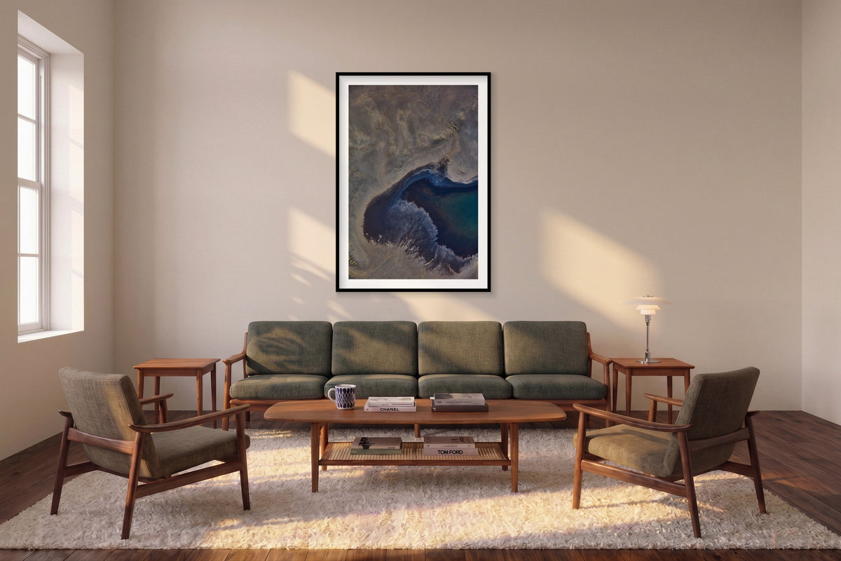 Moonscape, Iceland, Vertical Print shown framed in a living room