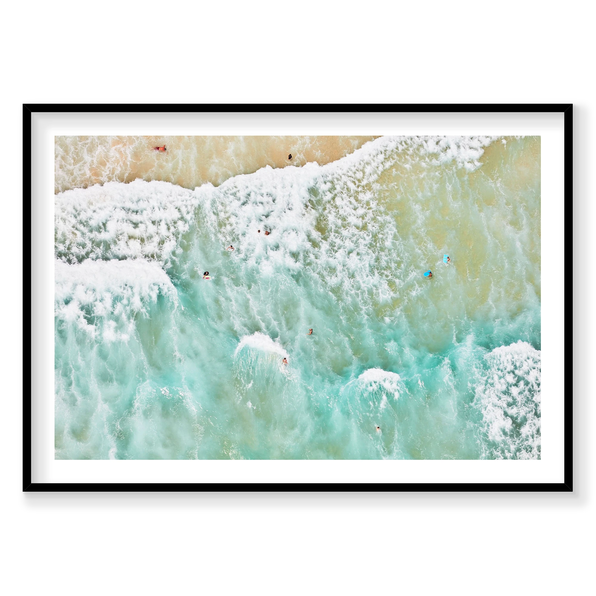 Ocean Swimmers, Byron Bay, Horizontal Print, black Victorian Ash frame