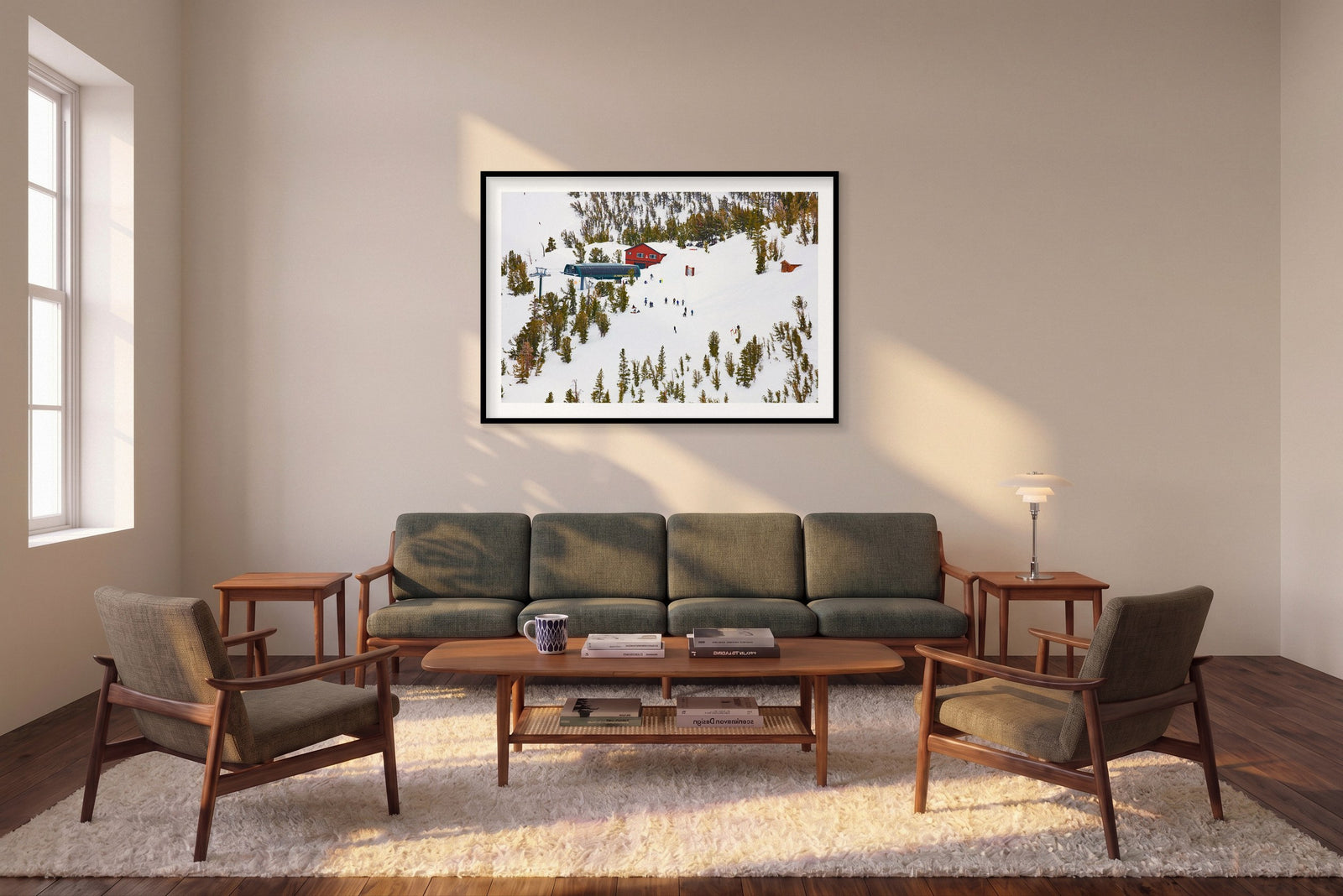 Olympic Express, Lake Tahoe, Horizontal Print shown framed in a living room