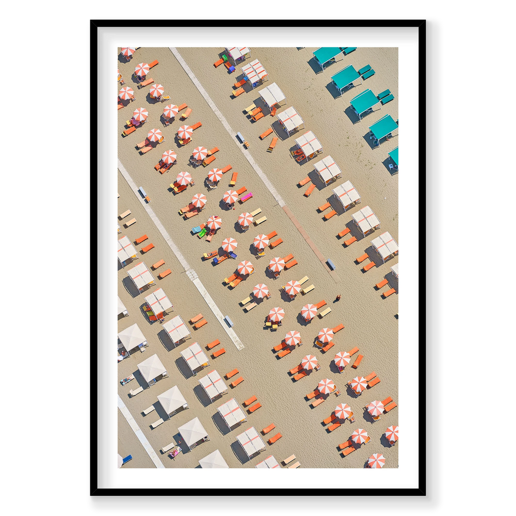 Orange Lounge Chairs, Italy, Vertical Print, black Victorian Ash frame