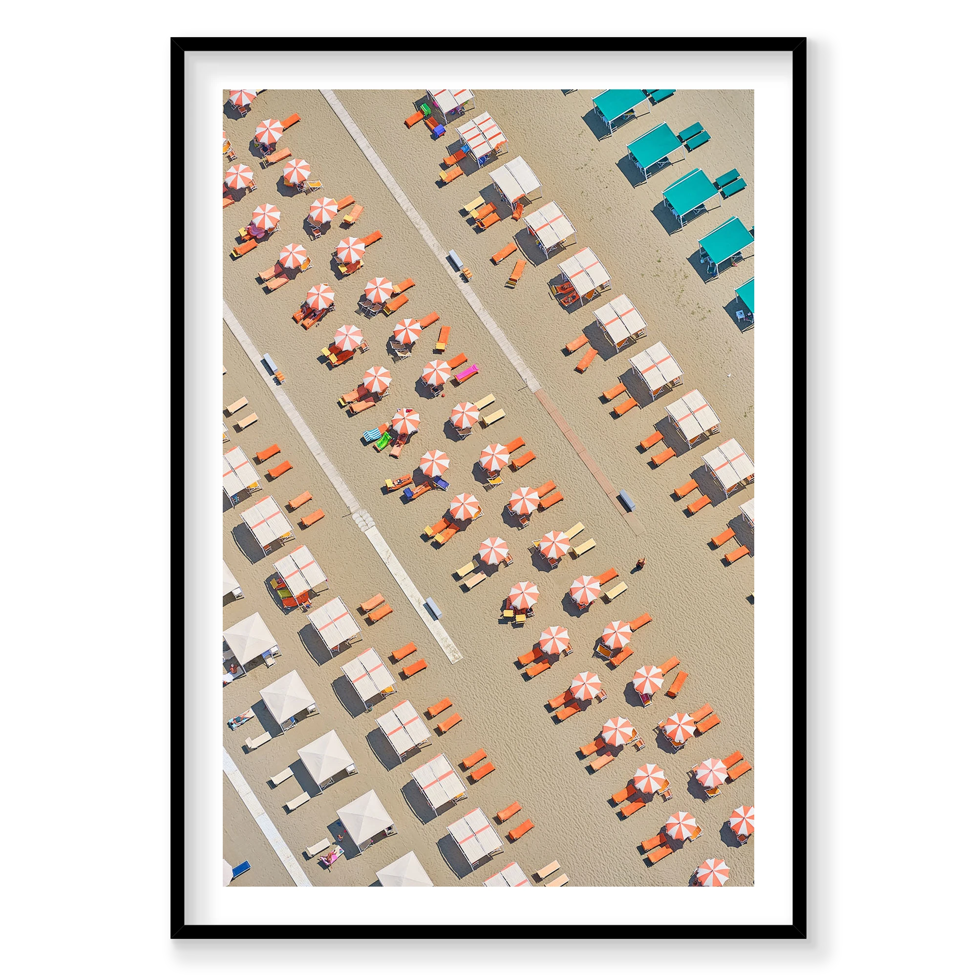 Orange Lounge Chairs, Italy, Vertical Print, black Victorian Ash frame