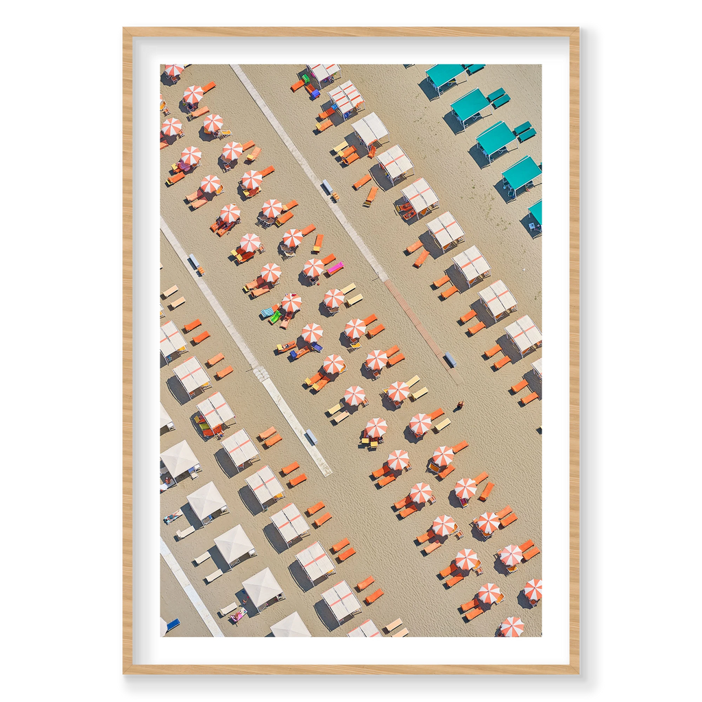 Orange Lounge Chairs, Italy, Vertical Print, natural Victorian Ash frame