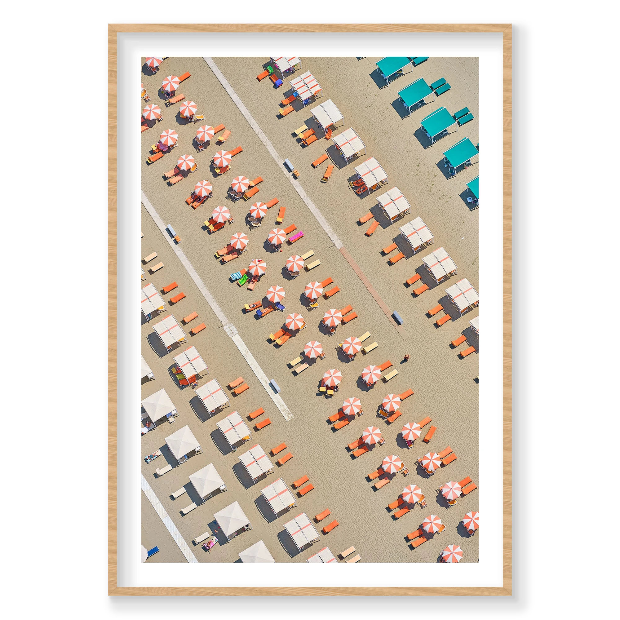 Orange Lounge Chairs, Italy, Vertical Print, natural Victorian Ash frame