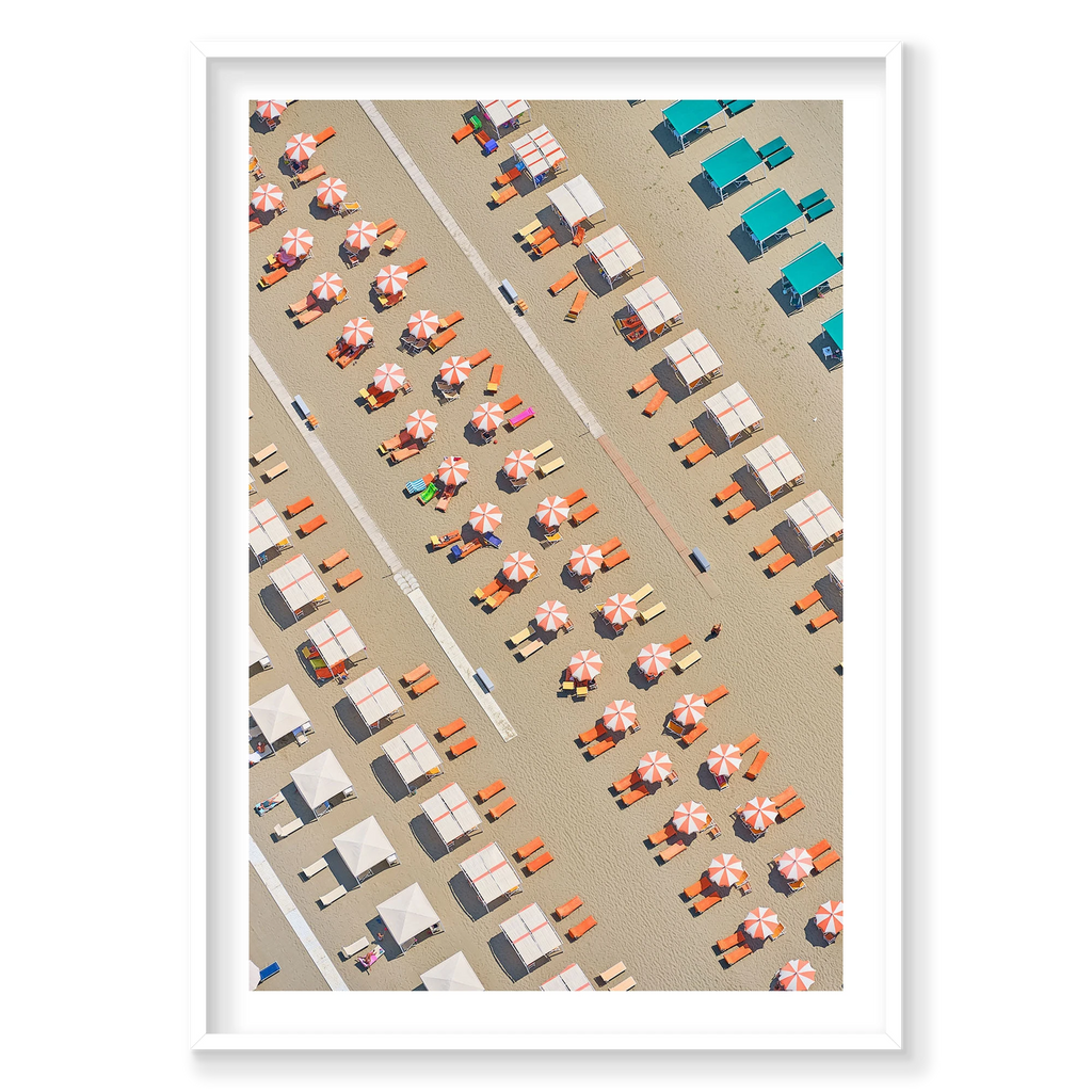 Orange Lounge Chairs, Italy, Vertical Print, white Victorian Ash frame