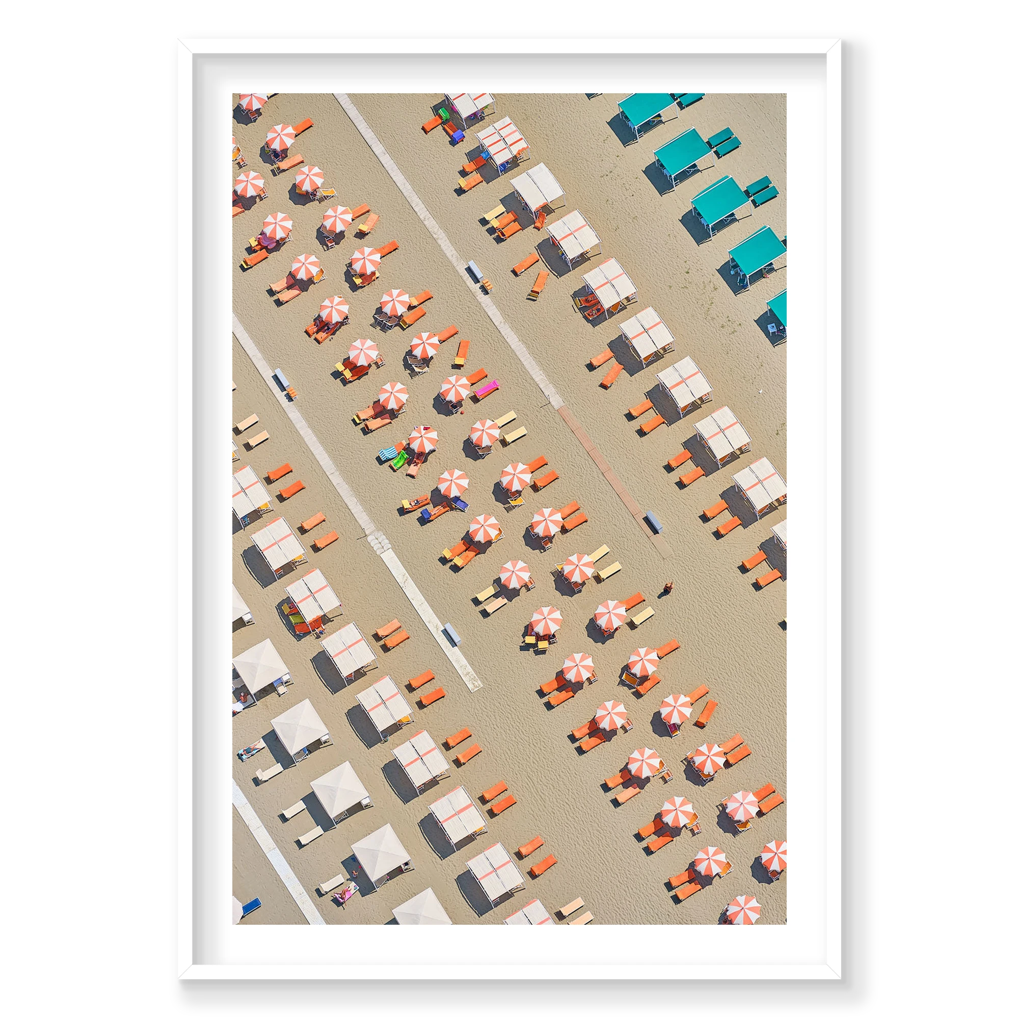 Orange Lounge Chairs, Italy, Vertical Print, white Victorian Ash frame