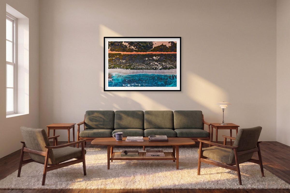 Orange Path, Kalbarri, Horizontal Print shown framed in a living room