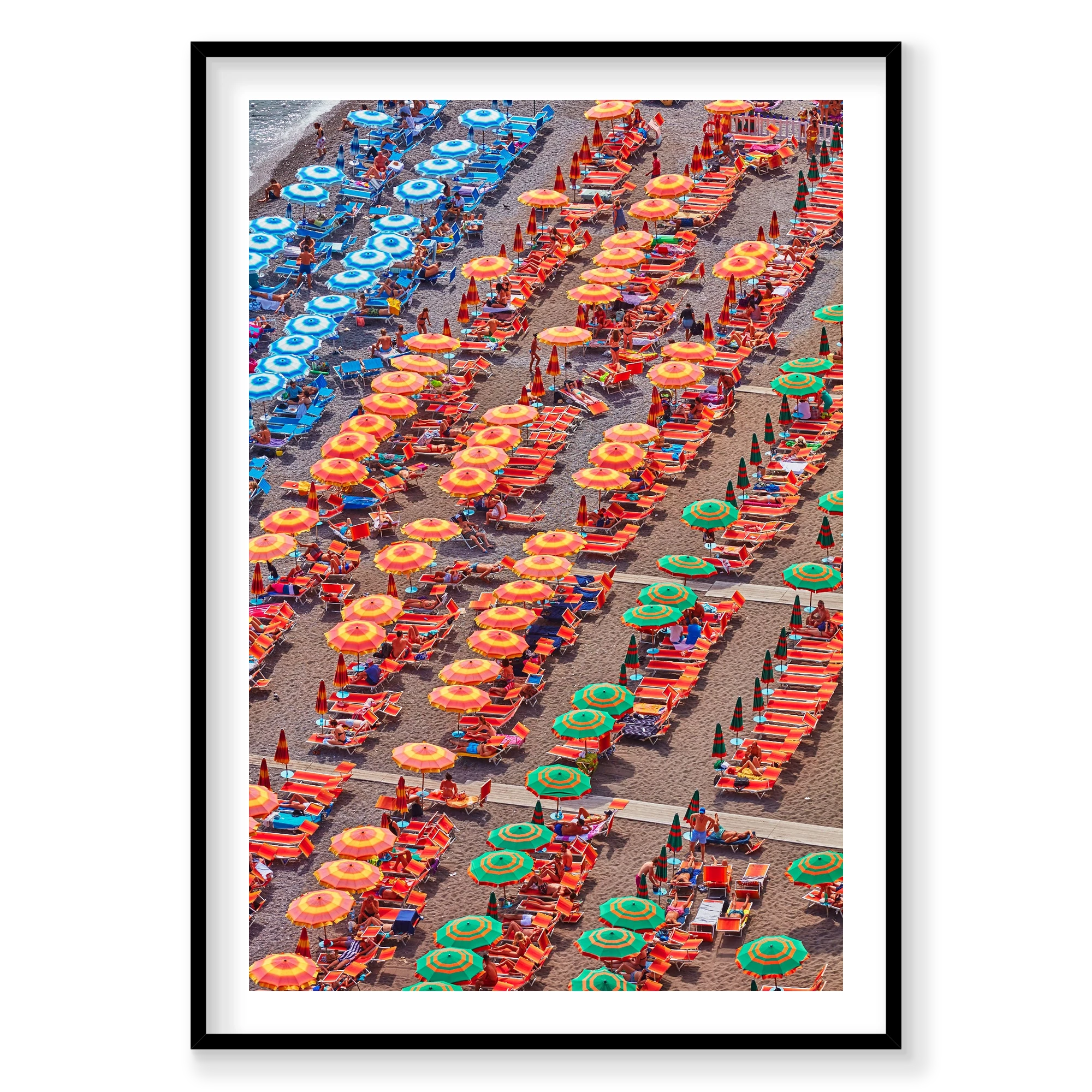 Orange Umbrellas Positano, Amalfi Coast, Vertical Print, black Victorian Ash frame