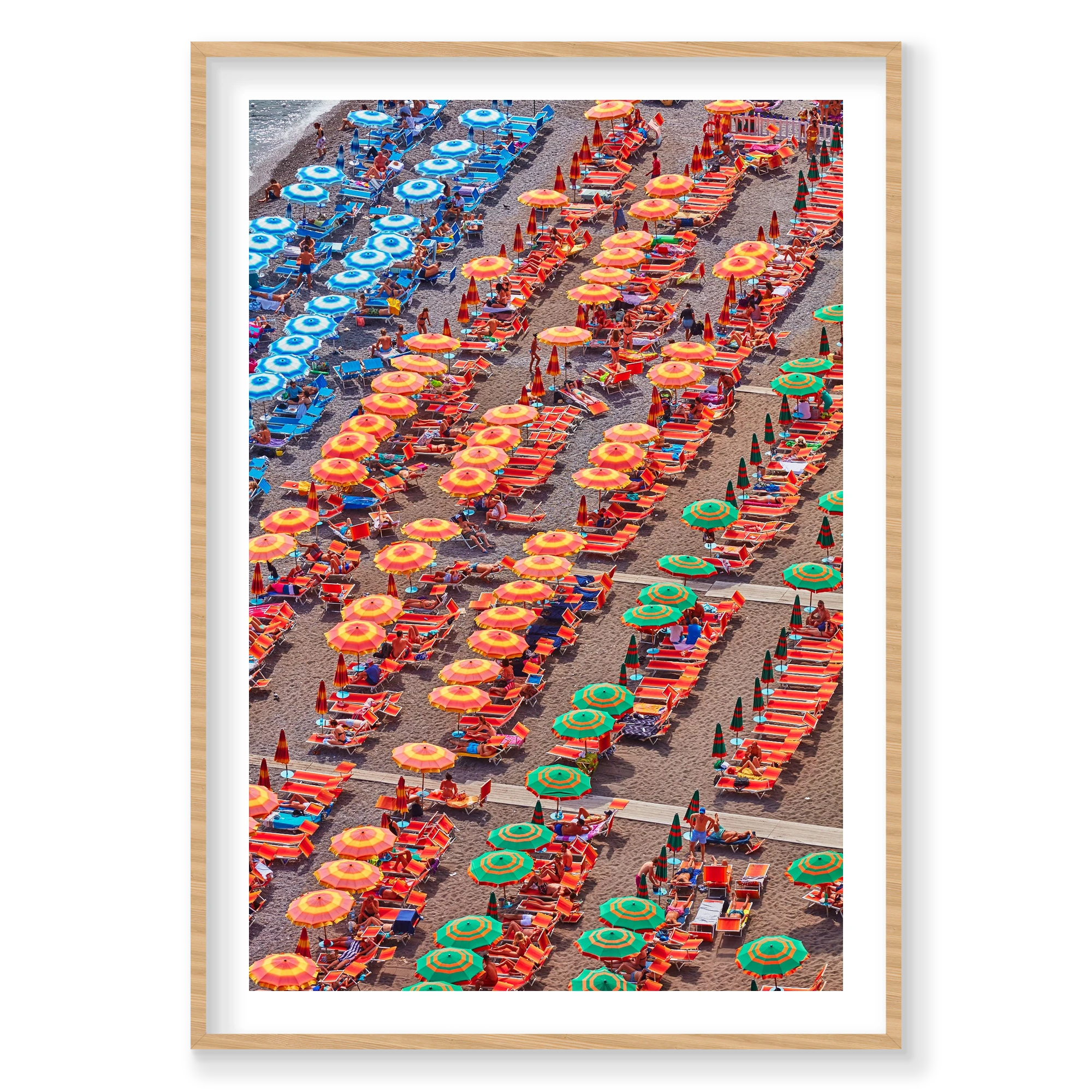 Orange Umbrellas Positano, Amalfi Coast, Vertical Print, natural Victorian Ash frame