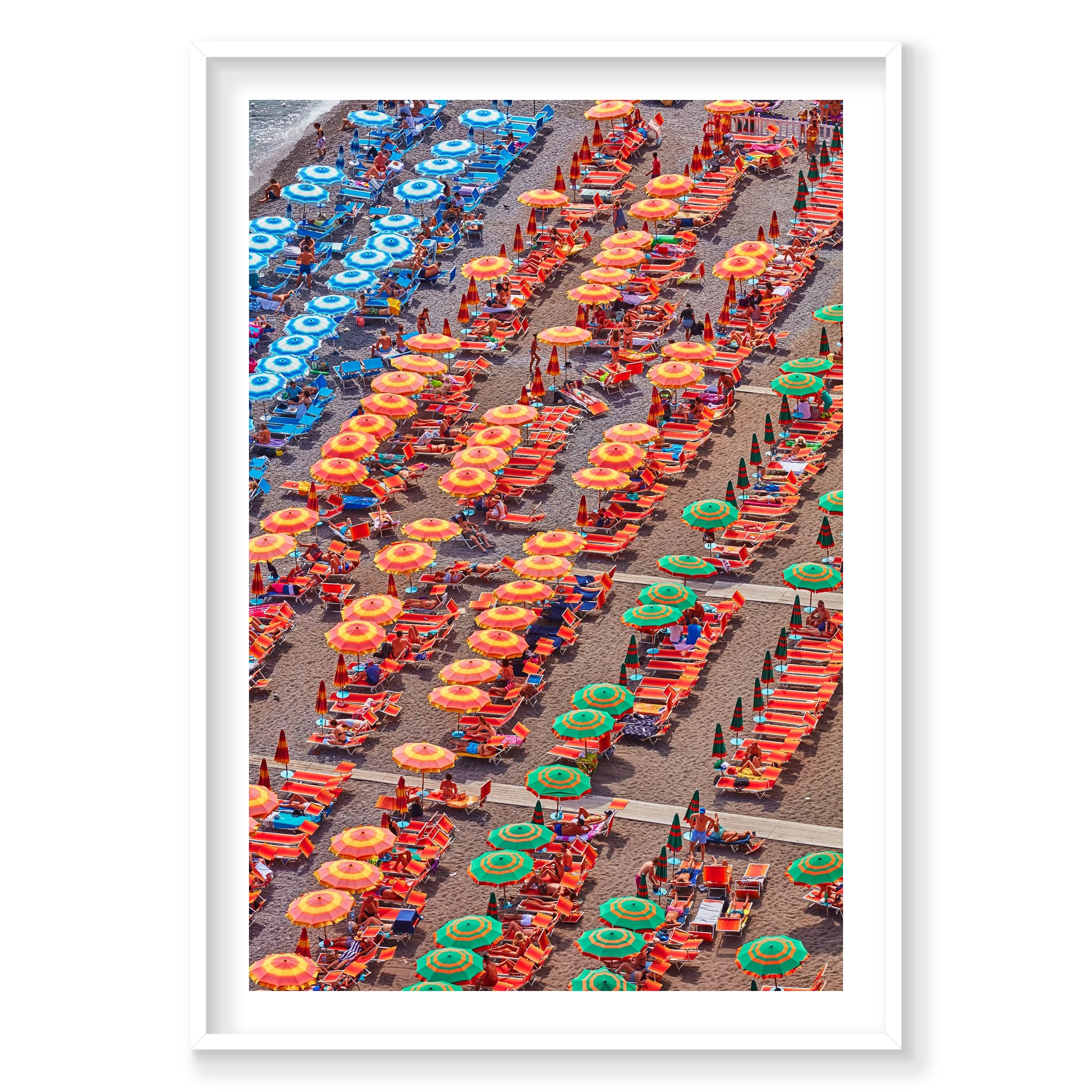 Orange Umbrellas Positano, Amalfi Coast, Vertical Print, white Victorian Ash frame