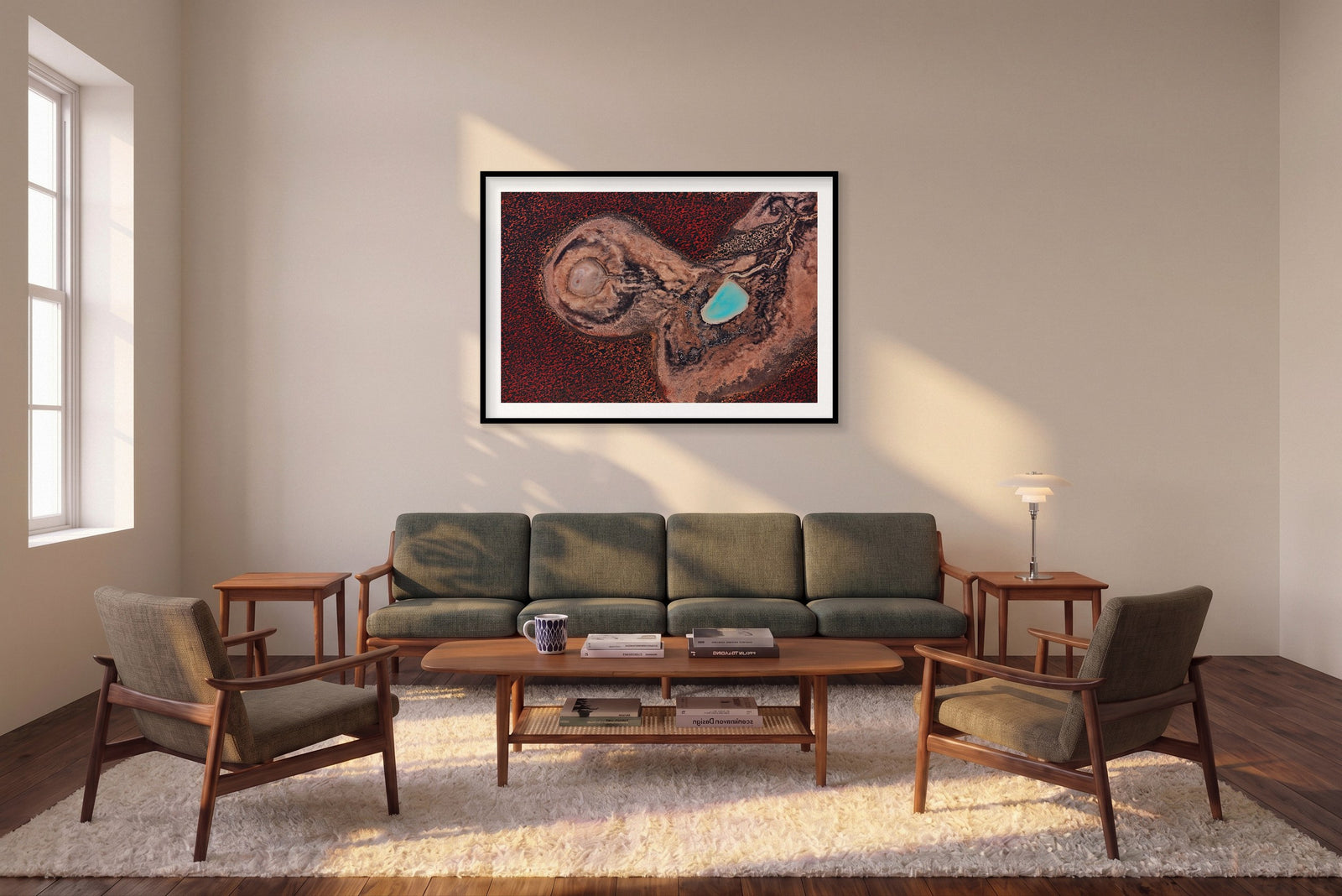 Internal, Shark Bay, Horizontal Print shown framed in a living room