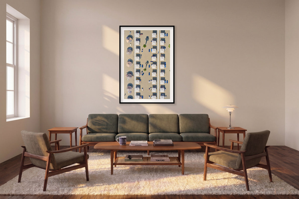 Palm Shade, Italy, Vertical Print shown framed in a living room