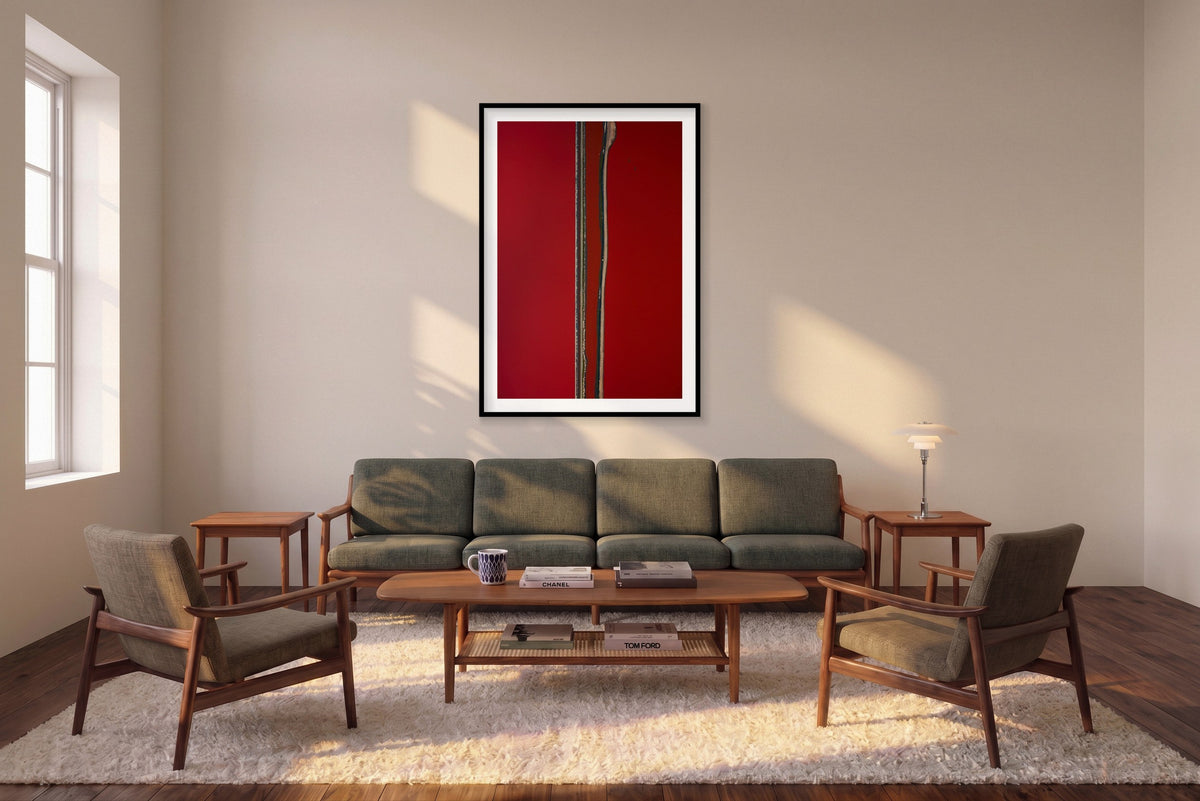 Parallel, San Francisco Bay, Vertical Print shown framed in a living room
