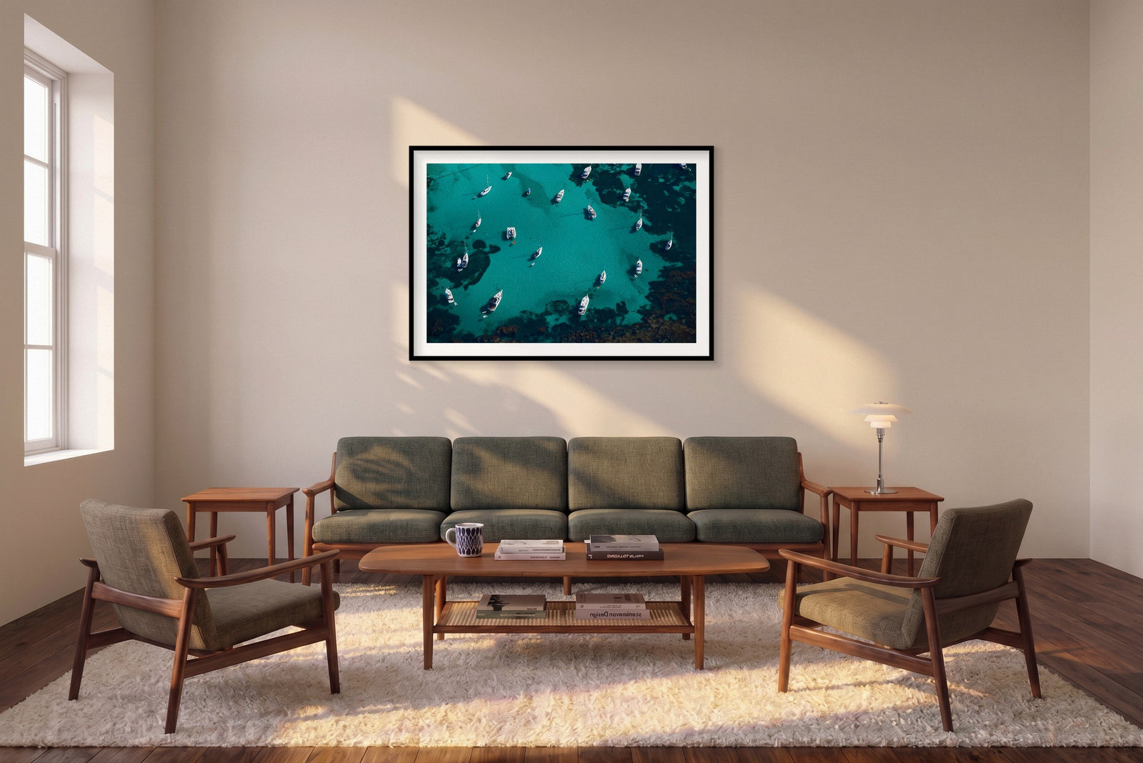 Parking Lot, Rottnest Island, WA, Horizontal Print shown framed in a living room