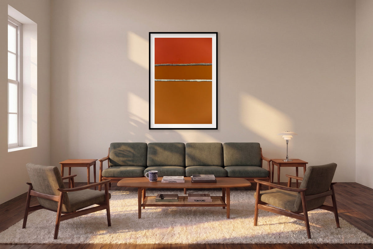 Partitions, San Francisco Bay, Vertical Print shown framed in a living room