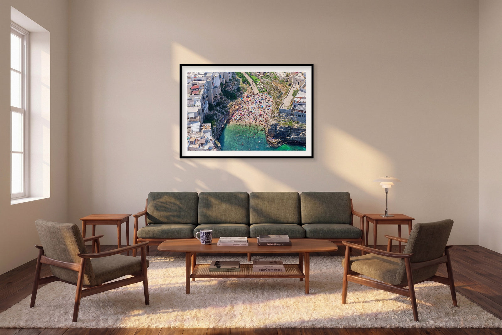 Polignano a Mare, Italy, Horizontal Print shown framed in a living room