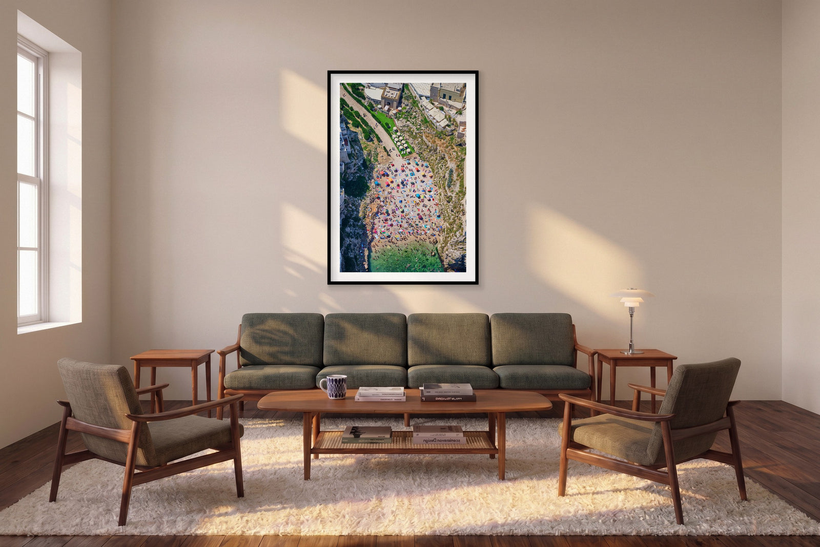 Polignano a Mare, Italy, Vertical Print shown framed in a living room
