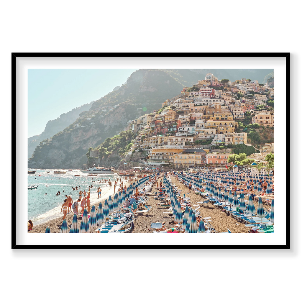 Positano Afternoon, Italy, Landscape Print, black Victorian Ash frame