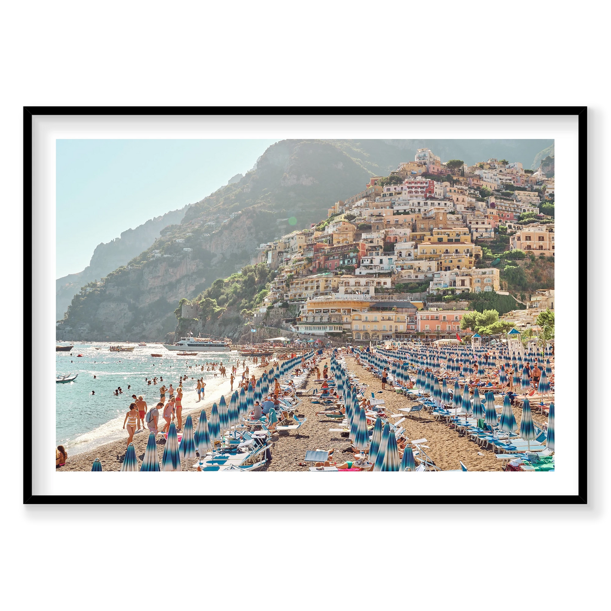 Positano Afternoon, Italy, Landscape Print, black Victorian Ash frame