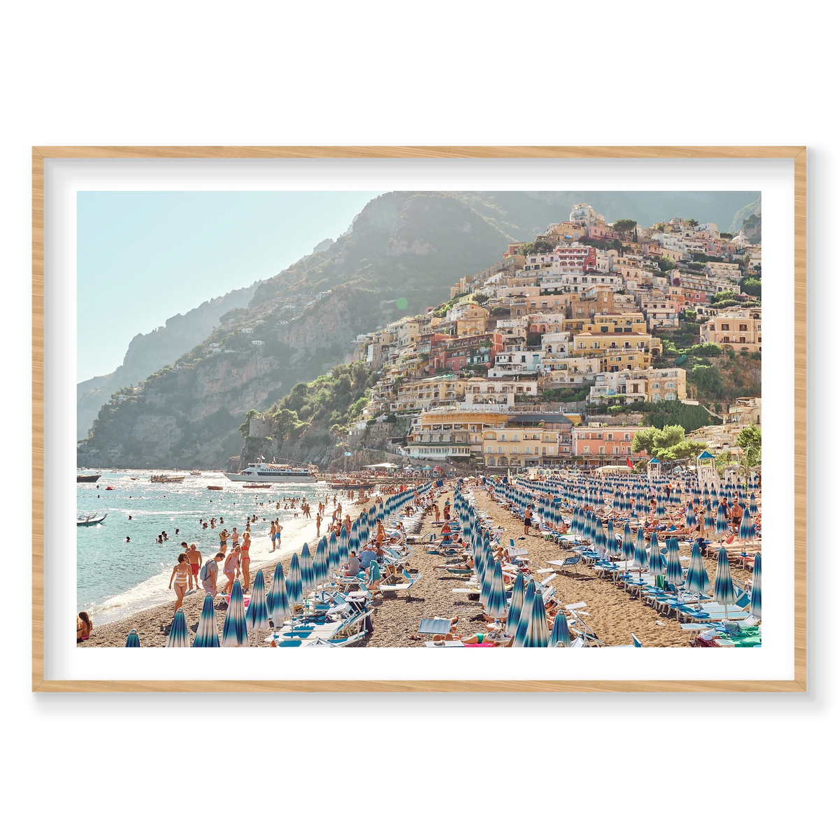Positano Afternoon, Italy, Landscape Print, natural Victorian Ash frame