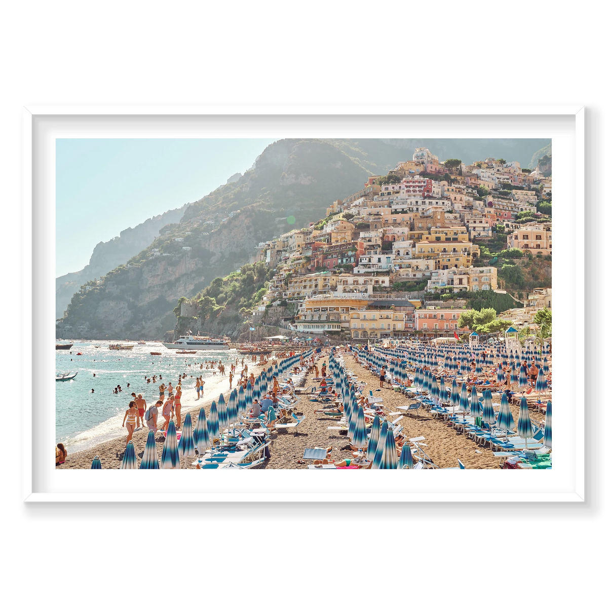 Positano Afternoon, Italy, Landscape Print, white Victorian Ash frame