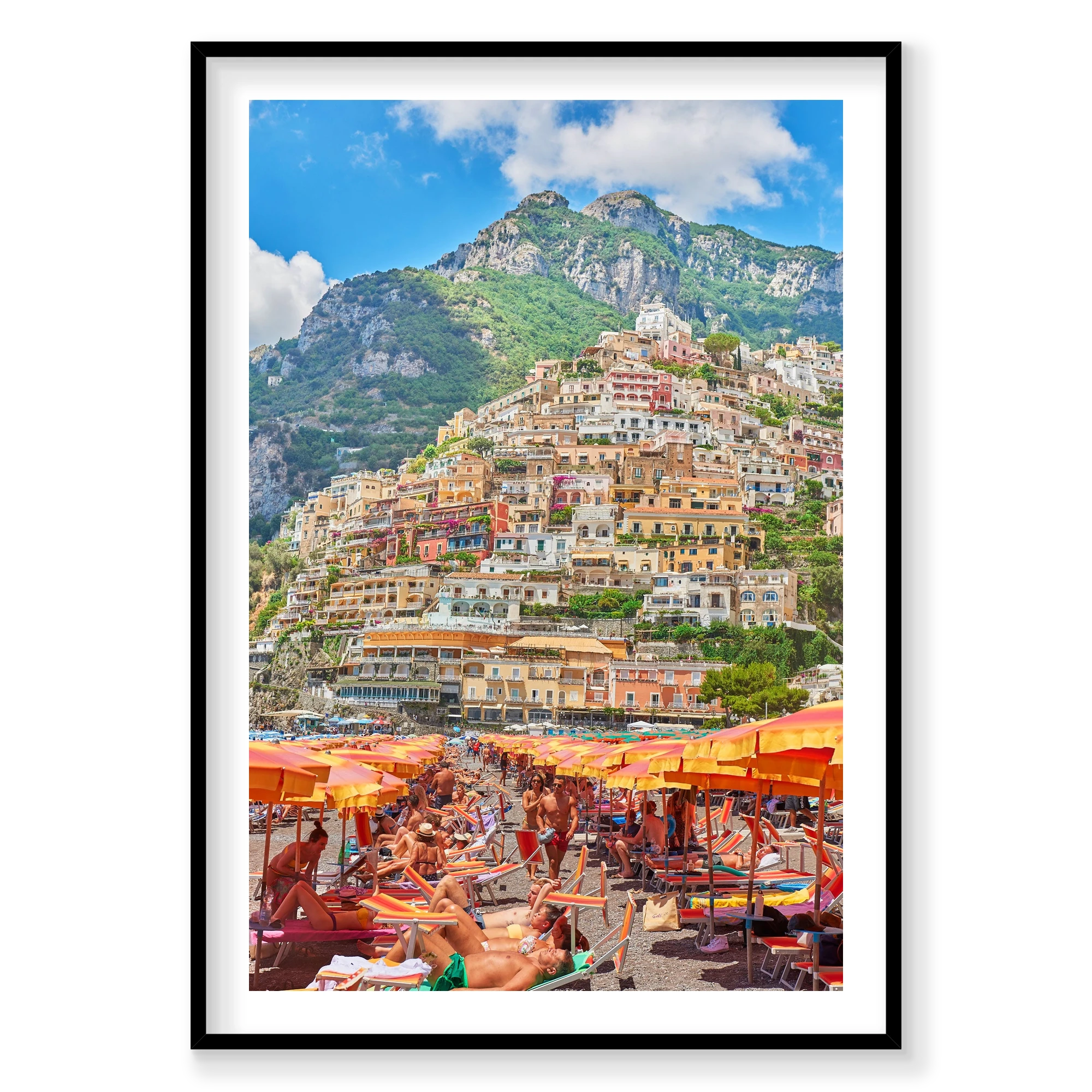 Positano Beach, Amalfi Coast, Vertical Print, black Victorian Ash frame