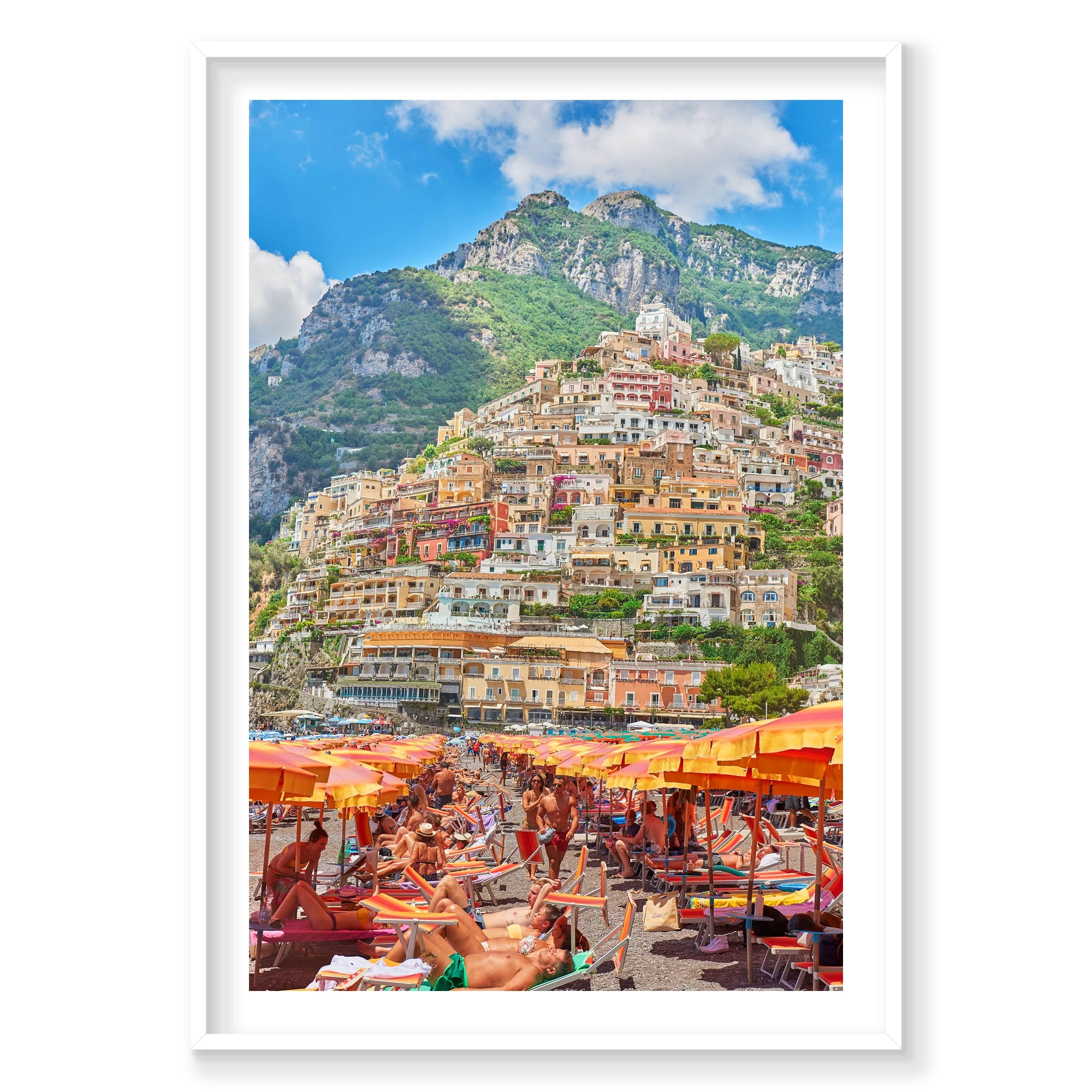 Positano Beach, Amalfi Coast, Vertical Print, white Victorian Ash frame