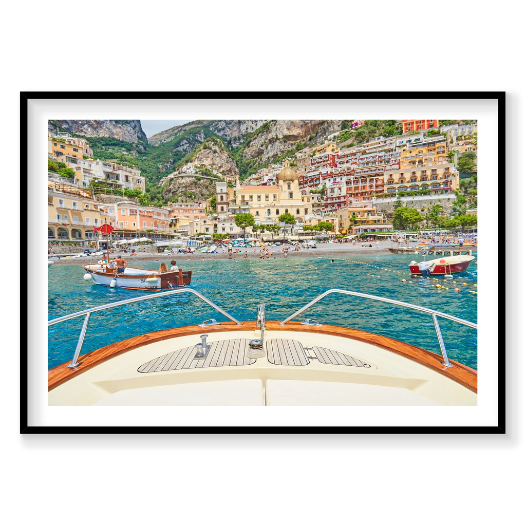 Positano Boats, Amalfi Coast, Horizontal Print, black Victorian Ash frame